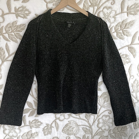 Lafayette 148 New York Cashmere Angora Blend Marled Yarn V-Neck Sweater Sz S - Picture 1 of 11